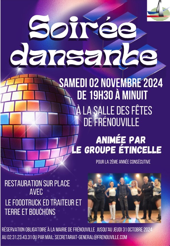 Soirée Disco avec le groupe Etincelle à la salle des fêtes de Frénouville à 19h30